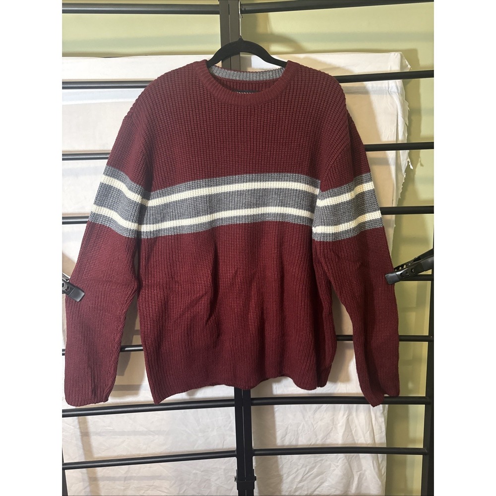NEW Aeropostale Men's Sweater Burgundy Gray White Stripe Size Large‎